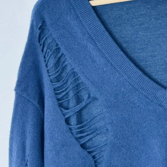 Helmut Lang Cashmere Navy Blue Distressed V Neck Oversized Sweater Womens Medium - Picture 5 of 13